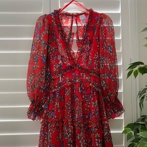 Ruffle red floral mini dress